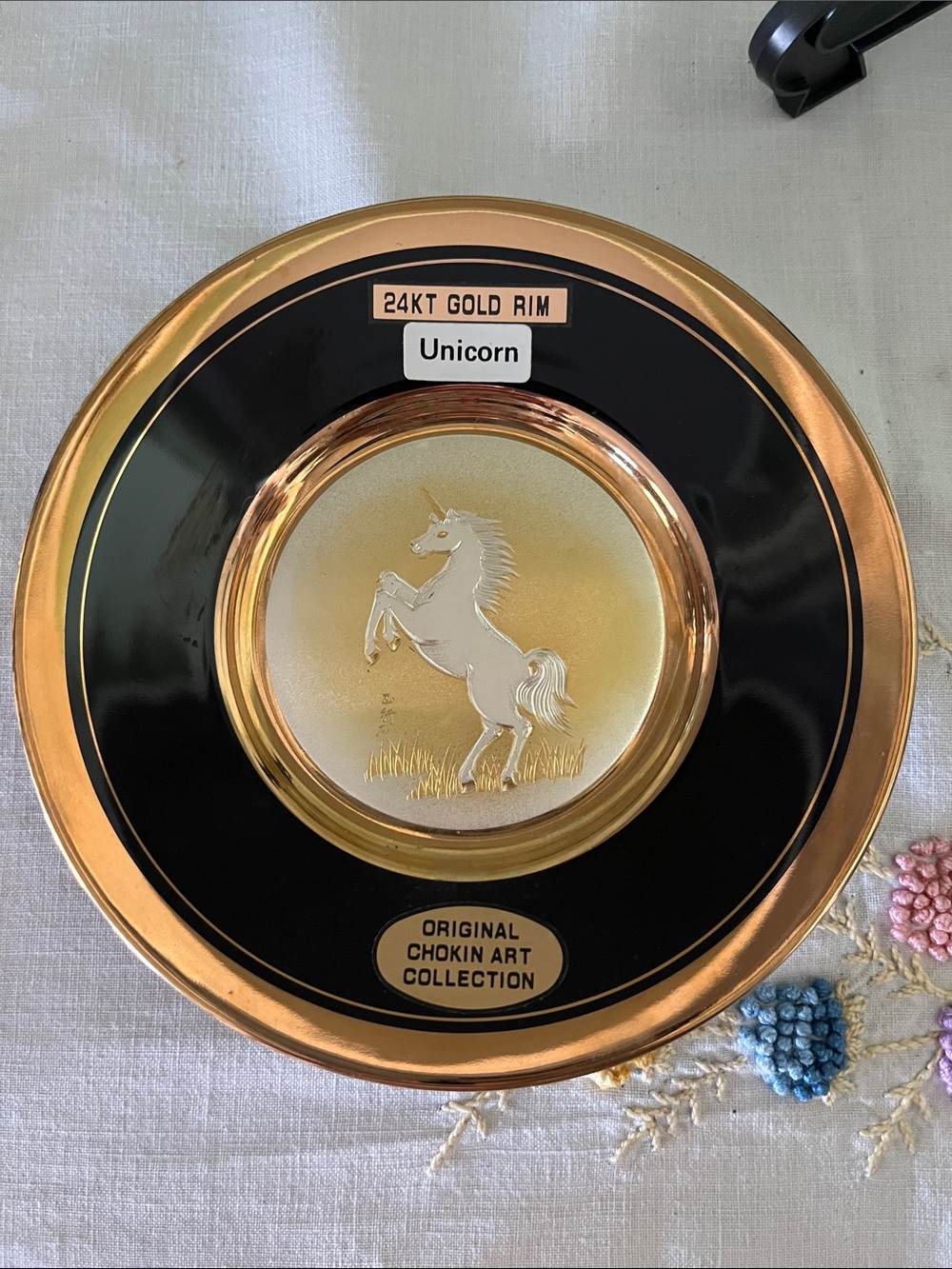 Vintage Art of Chokin Unicorn Decorative Plate – Dynasty Series, Made in Japan